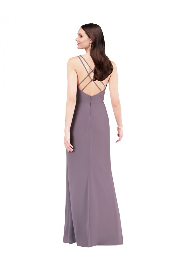 Lavande foncée Colonne Mousseline Longue Formelles Robes demoiselle d'honneur / Robes de soirée Pas Cher