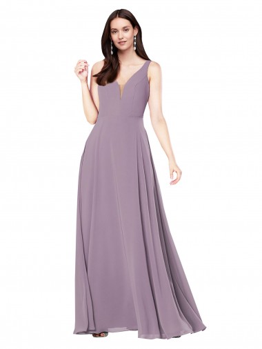 Lavande foncée Fourreau Col V Mousseline Longue Formelles Robes demoiselle d'honneur / Robes de soirée Pas Cher