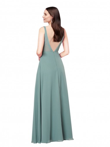 Lavande foncée Fourreau Col V Mousseline Longue Formelles Robes demoiselle d'honneur / Robes de soirée