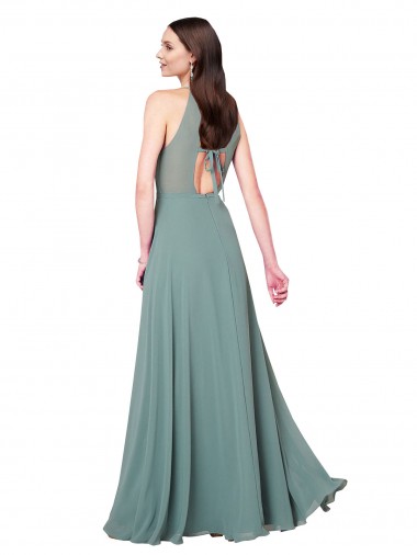Lavande foncée Trapèze Licou Mousseline Longue Robes demoiselle d'honneur