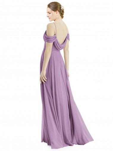 Lavande foncée Trapèze Épaule Dénudée Bretelles spaghetti Mousseline Longue Robes demoiselle d'honneur