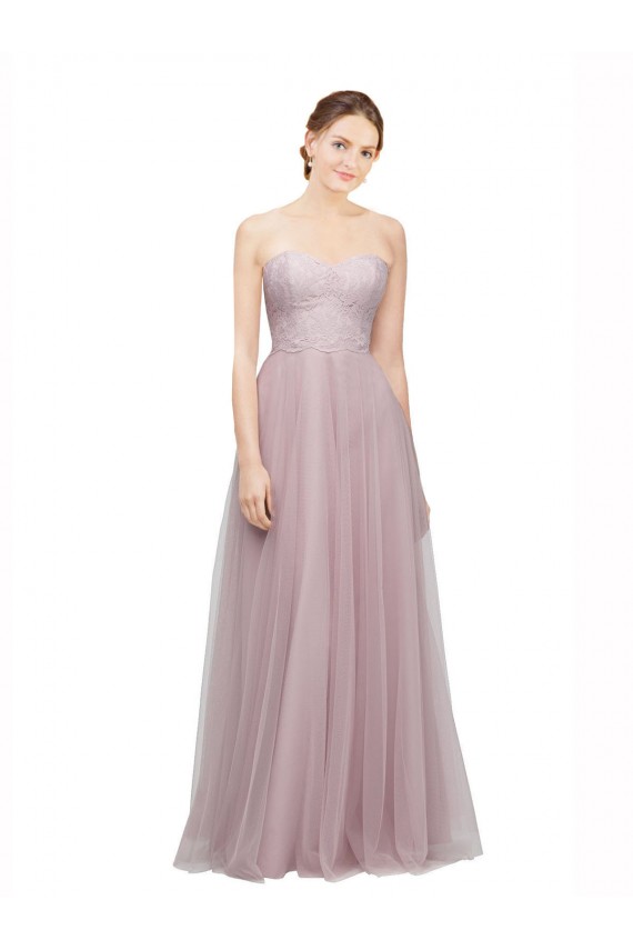 Light Lilac Trapèze Tulle Dentelle Longue Robes demoiselle d'honneur Pas Cher