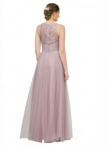 Light Lilac Trapèze Tulle Dentelle Longue Robes demoiselle d'honneur