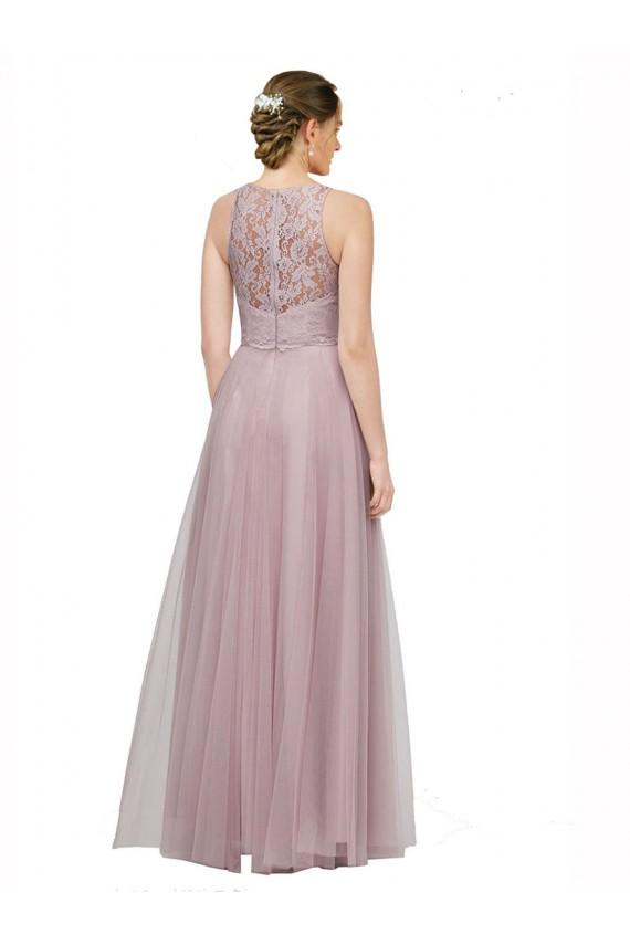 Light Lilac Trapèze Tulle Dentelle Longue Robes demoiselle d'honneur Pas Cher