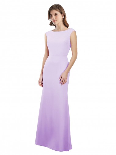 Lilas Colonne Col rond Mousseline Longue Robes demoiselle d'honneur Pas Cher