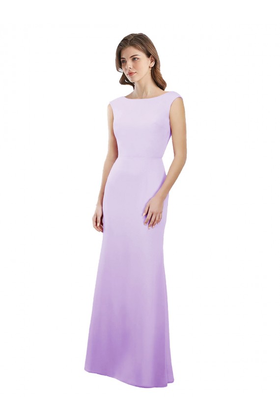 Lilas Colonne Col rond Mousseline Longue Robes demoiselle d'honneur Pas Cher
