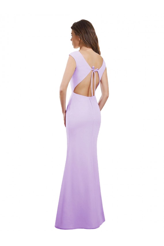 Lilas Colonne Col rond Mousseline Longue Robes demoiselle d'honneur Pas Cher