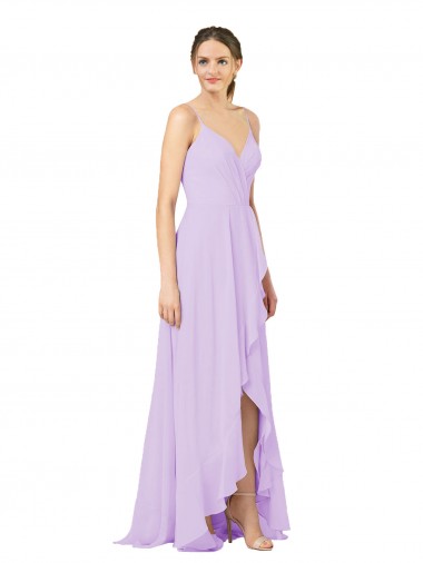 Lilas Fourreau Col V Mousseline Longue Asymétrique Robes demoiselle d'honneur Pas Cher