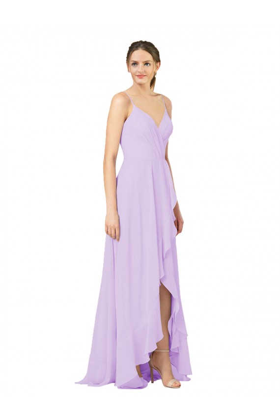 Lilas Fourreau Col V Mousseline Longue Asymétrique Robes demoiselle d'honneur Pas Cher
