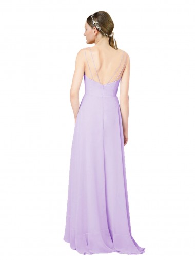 Lilas Fourreau Col V Mousseline Longue Asymétrique Robes demoiselle d'honneur