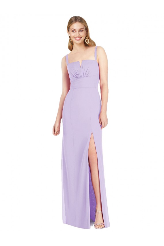 Lilas Sirène Bretelles spaghetti Col V Sans bretelle Mousseline Longue Robes demoiselle d'honneur Pas Cher