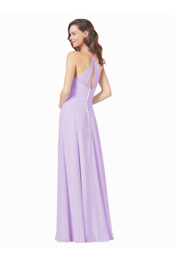 Lilas Trapèze Bretelles spaghetti Col Carré Mousseline Longue Robes demoiselle d'honneur Pas Cher
