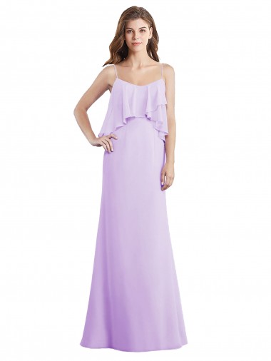 Lilas Trapèze Bretelles spaghetti Scoop Mousseline Longue Robes demoiselle d'honneur Pas Cher