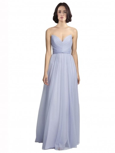 Lilas Trapèze Bretelles spaghetti Tulle Longue Robes demoiselle d'honneur Pas Cher