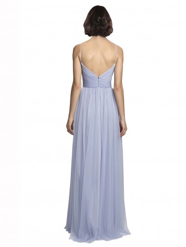 Lilas Trapèze Bretelles spaghetti Tulle Longue Robes demoiselle d'honneur