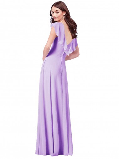Lilas Trapèze Col V Mousseline Longue Robes demoiselle d'honneur