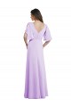 Lilas Trapèze Col V Mousseline Longue Robes demoiselle d'honneur Pas Cher