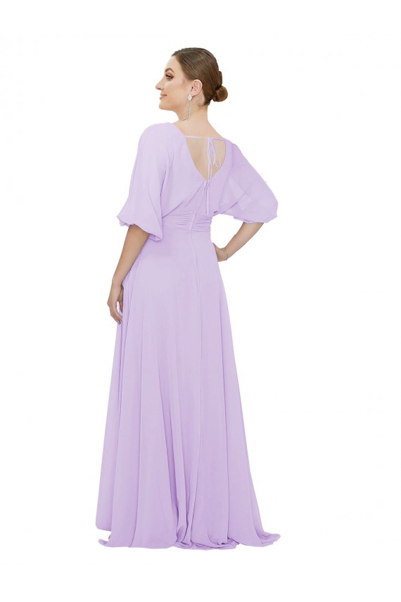 Lilas Trapèze Col V Mousseline Longue Robes demoiselle d'honneur Pas Cher