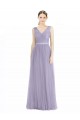 Lilas Trapèze Col V Tulle Longue Robes demoiselle d'honneur Pas Cher