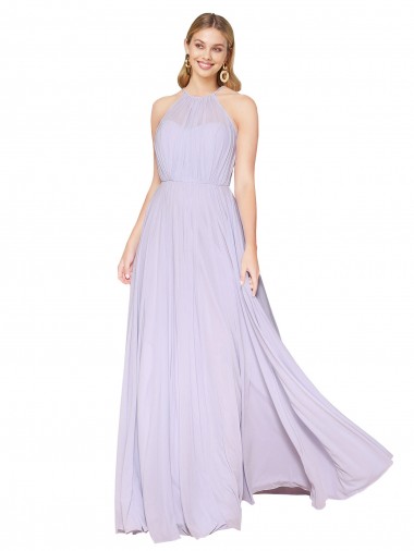 Lilas Trapèze Licou Col Haut Mousseline Longue Formelles Robes demoiselle d'honneur / Robes de soirée / Robes de bal Pas Cher