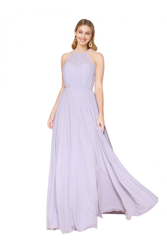 Lilas Trapèze Licou Col Haut Mousseline Longue Formelles Robes demoiselle d'honneur / Robes de soirée / Robes de bal Pas Cher