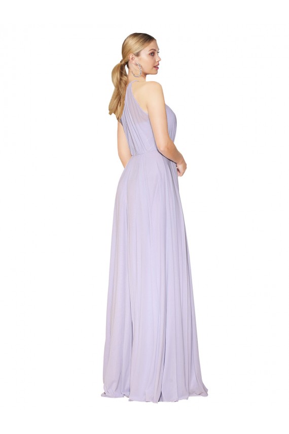 Lilas Trapèze Licou Col Haut Mousseline Longue Formelles Robes demoiselle d'honneur / Robes de soirée / Robes de bal Pas Cher