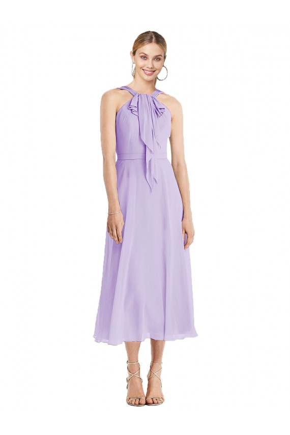 Lilas Trapèze Licou Mousseline Courte Robes demoiselle d'honneur / Robes de cocktail Pas Cher