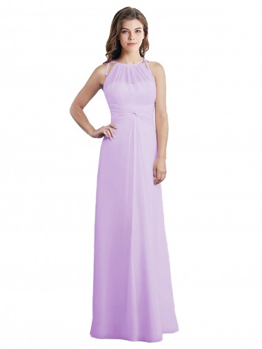 Lilas Trapèze Licou Mousseline Longue Robes demoiselle d'honneur Pas Cher