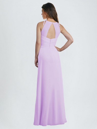 Lilas Trapèze Licou Mousseline Longue Robes demoiselle d'honneur