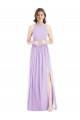 Lilas Trapèze Licou Mousseline Longue Robes demoiselle d'honneur Pas Cher