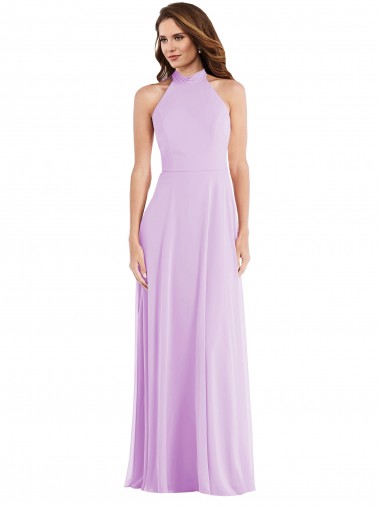 Lilas Trapèze Licou Mousseline Longue Robes demoiselle d'honneur Pas Cher