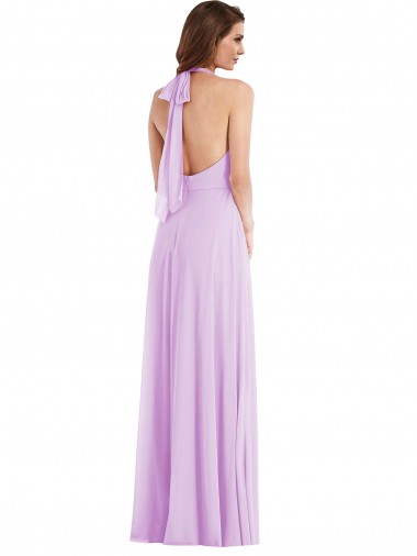 Lilas Trapèze Licou Mousseline Longue Robes demoiselle d'honneur