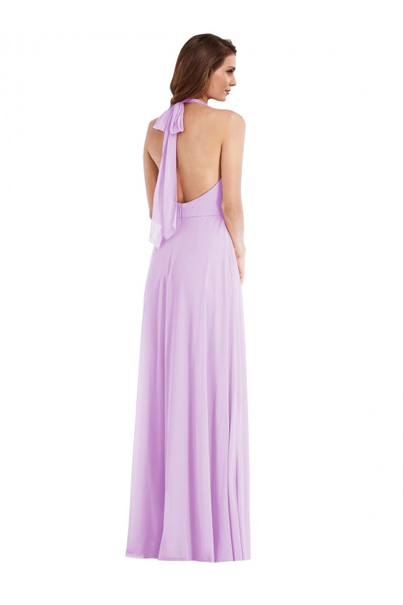 Lilas Trapèze Licou Mousseline Longue Robes demoiselle d'honneur Pas Cher