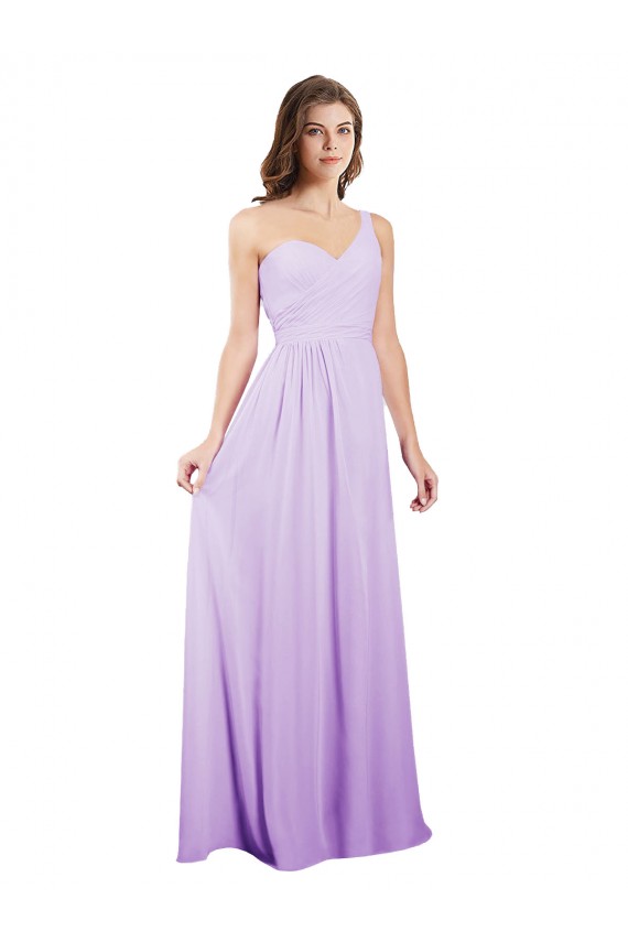 Lilas Trapèze Mousseline Longue Robes demoiselle d'honneur Pas Cher