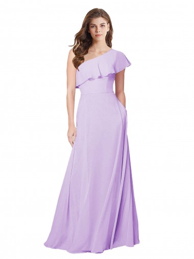 Lilas Trapèze Mousseline Longue Robes demoiselle d'honneur Pas Cher