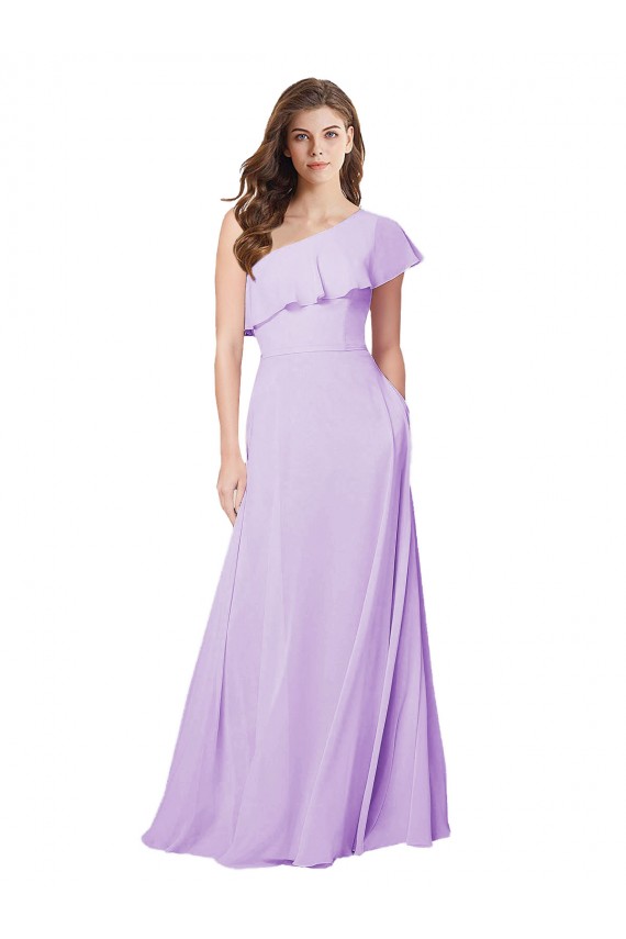 Lilas Trapèze Mousseline Longue Robes demoiselle d'honneur Pas Cher