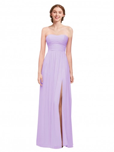 Lilas Trapèze Sans bretelle Mousseline Longue Robes demoiselle d'honneur Pas Cher