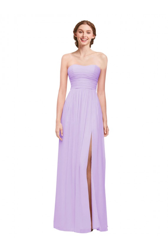 Lilas Trapèze Sans bretelle Mousseline Longue Robes demoiselle d'honneur Pas Cher