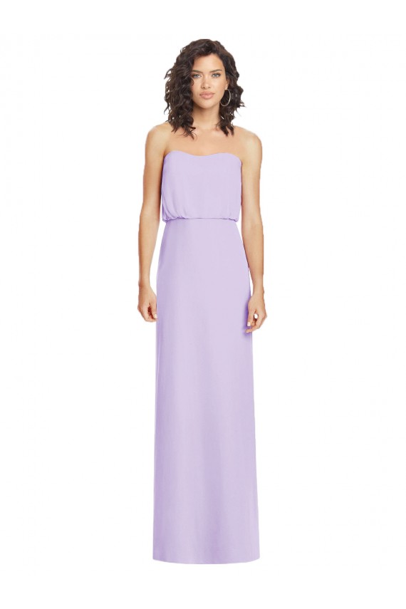 Lilas Trapèze Sans bretelle Mousseline Longue Robes demoiselle d'honneur Pas Cher