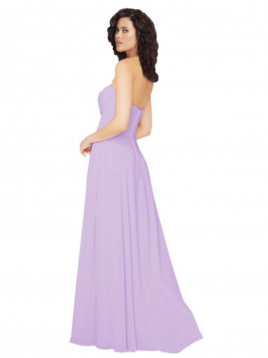 Lilas Trapèze Sans bretelle Mousseline Longue Robes demoiselle d'honneur