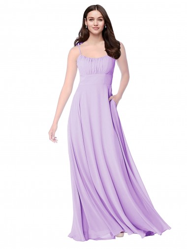 Lilas Trapèze Scoop Mousseline Longue Robes demoiselle d'honneur Pas Cher