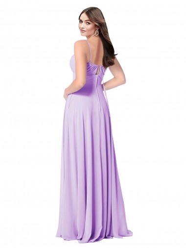 Lilas Trapèze Scoop Mousseline Longue Robes demoiselle d'honneur