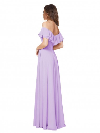 Lilas Trapèze Épaule Dénudée Sans bretelle Mousseline Longue Robes demoiselle d'honneur