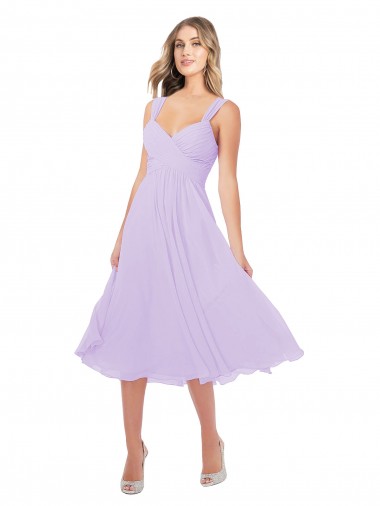 Lilas Trapèze midi Mousseline Courte Asymétrique Robes demoiselle d'honneur / Robes de cocktail Pas Cher