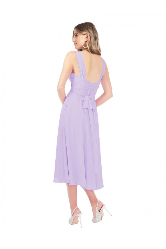Lilas Trapèze midi Mousseline Courte Asymétrique Robes demoiselle d'honneur / Robes de cocktail Pas Cher
