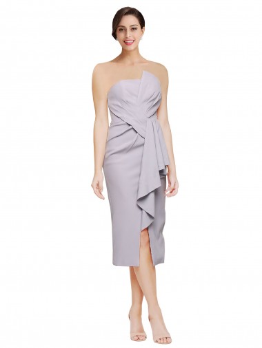 Lilas arctique Fourreau Sans bretelle midi Crêpe Stretch Courte Asymétrique Robes demoiselle d'honneur / Robes de soirée / Robes de cocktail Pas Cher