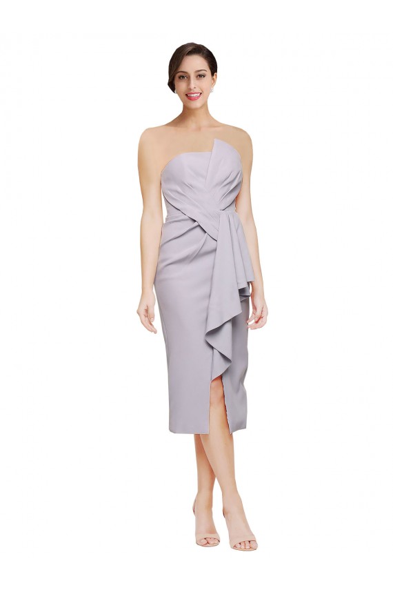 Lilas arctique Fourreau Sans bretelle midi Crêpe Stretch Courte Asymétrique Robes demoiselle d'honneur / Robes de soirée / Robes de cocktail Pas Cher