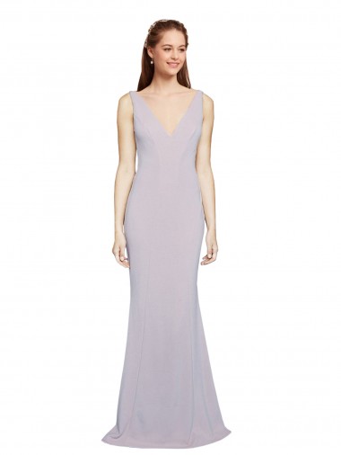 Lilas arctique Sirène Col V Crêpe Stretch Longue Formelles Robes demoiselle d'honneur / Robes de soirée / Robes de bal Pas Cher