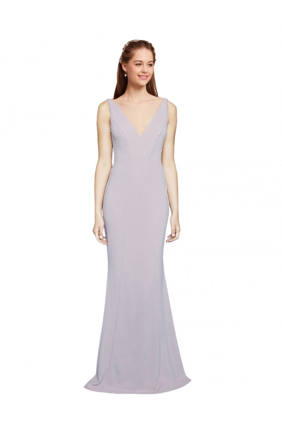 Lilas arctique Sirène Col V Crêpe Stretch Longue Formelles Robes demoiselle d'honneur / Robes de soirée / Robes de bal Pas Cher