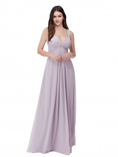 Lueur rose Trapèze Col V Mousseline Longue Robes demoiselle d'honneur Pas Cher